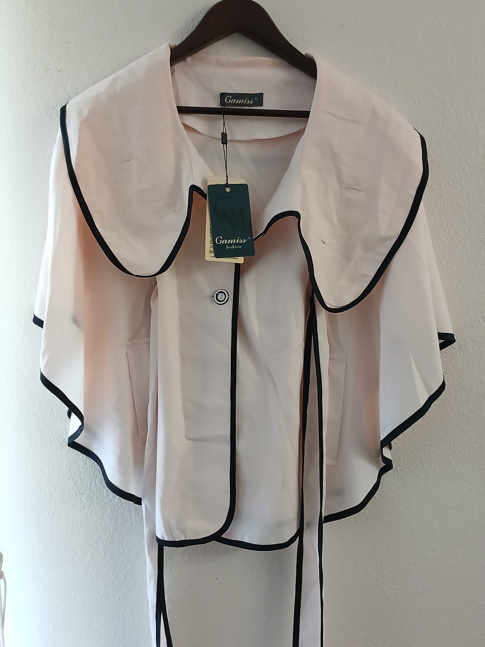 Gamiss Pale Pink Cape with Black Trim